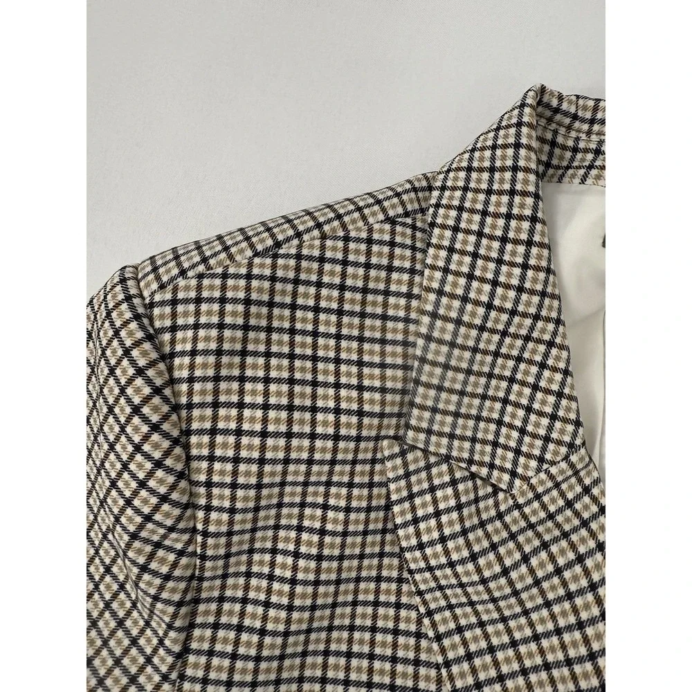 Vince Camuto Plaid Blazer Brown Black Cream Stretch Knit Lined Womens Size XXL‎